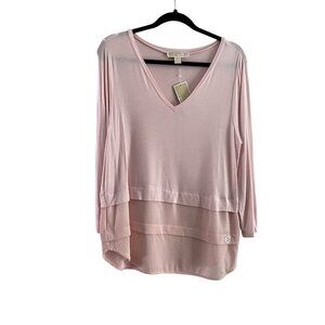 Michael Kors Women M Blossom Pink Long Sleeve Layer Look Shirt Tail Hem Top NWT